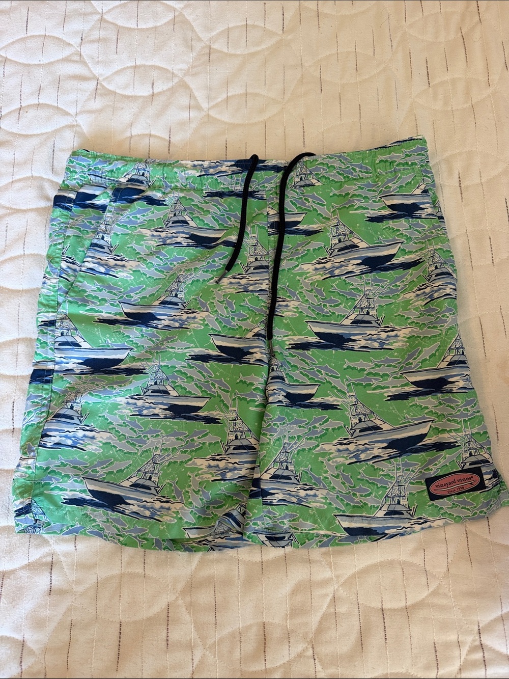 Vineyard Vines Green and Navy Boat-Print Men's Swim Shorts